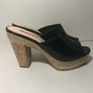 Prada Leather Cork Espadrille Mule Sandals 37.5
